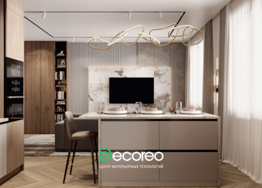 ТВ зона в гостиной с 3д панелями (готовое решение)