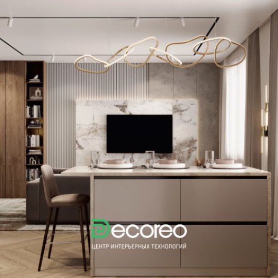 ТВ зона в гостиной с 3д панелями (готовое решение)