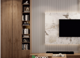 ТВ зона в гостиной с 3д панелями (готовое решение)