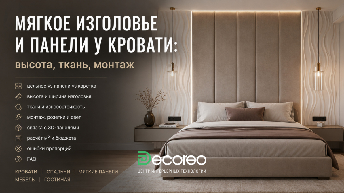 Мягкое изголовье и панели у кровати: высота, ткань, монтаж