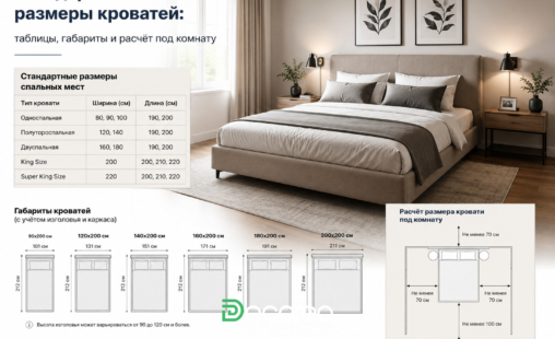 Стандартные размеры кроватей: таблицы, габариты и расчёт под комнату